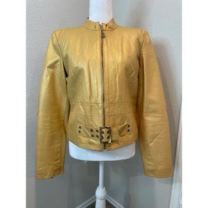 Vintage Rocawear Metallic Gold Leather Moto Jacket